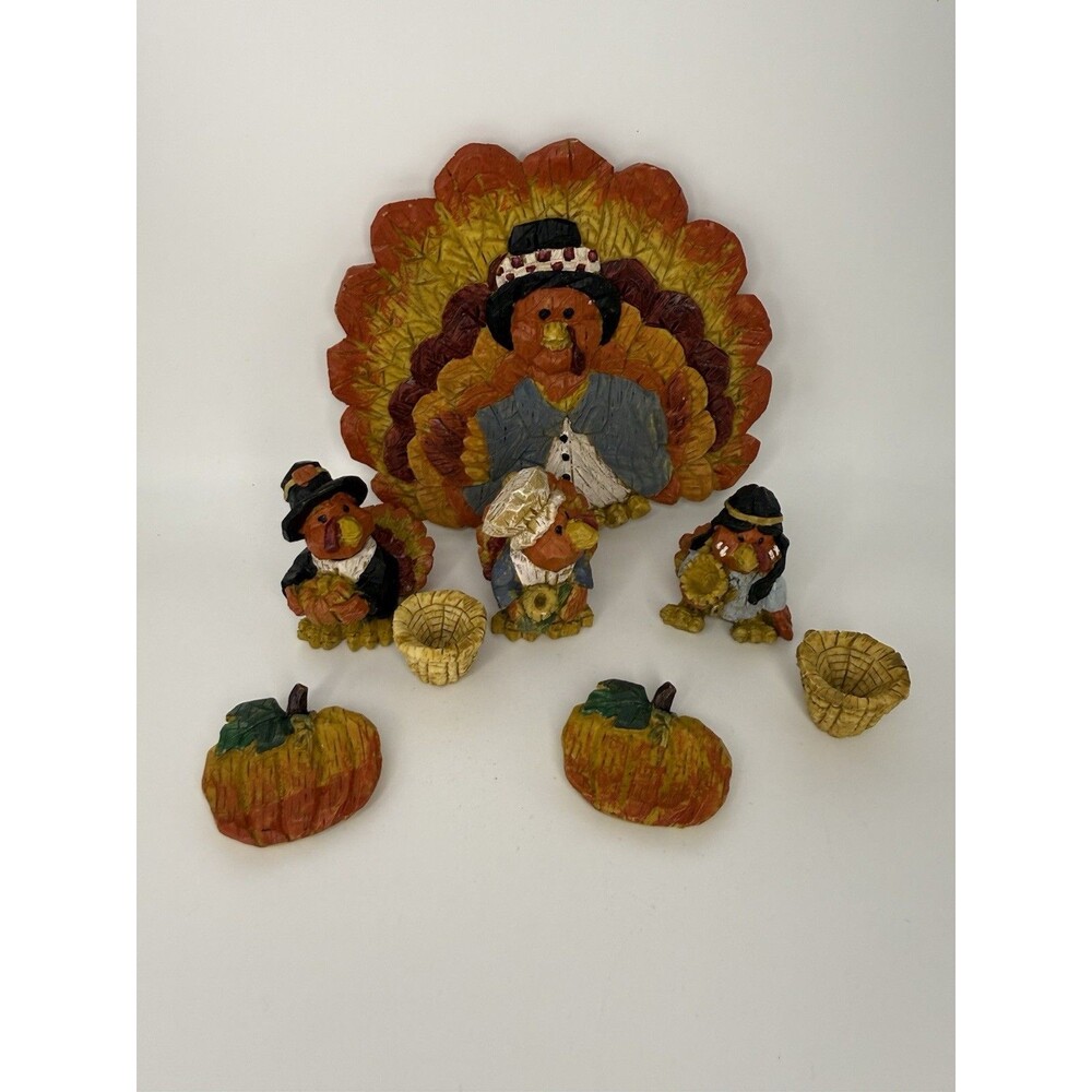 VTG 1997 Popular Imports Turkey Miniature Figurine Set Thanksgiving Boxed 10pc